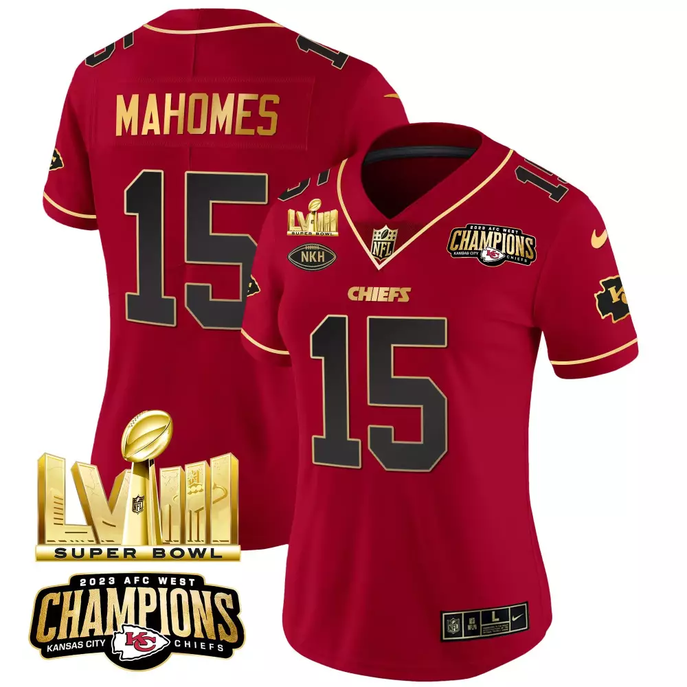 Patrick Mahomes 15 Chiefs Jersey Red Super Bowl Lvii Champions AFC West 2023 Men