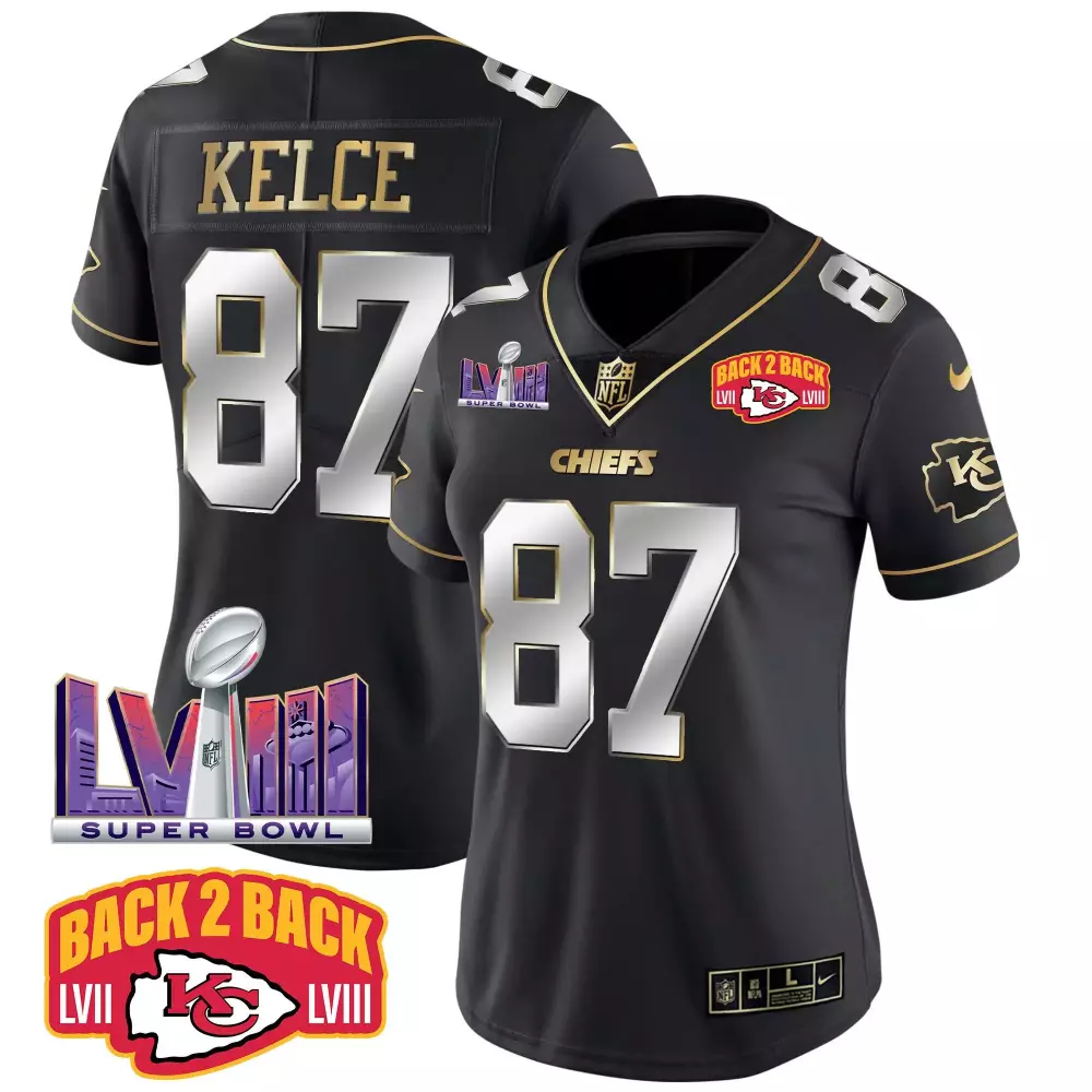 Travis Kelce 87 Chiefs Jersey Black Super Bowl Lviii Champions To Lvii 2023 Men Jerseys