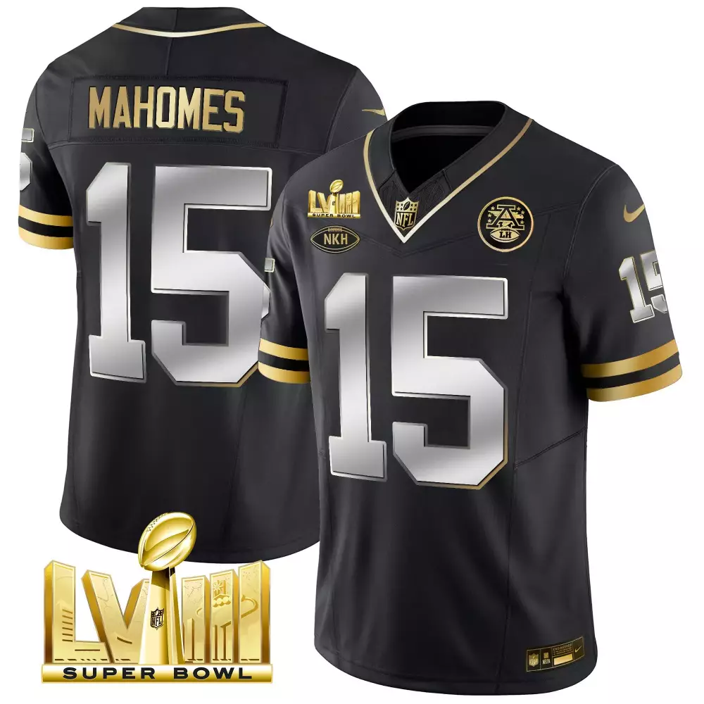 Patrick Mahomes 15 Jersey Black Super Bowl Lviii Champions Kansas City Chiefs Nkh