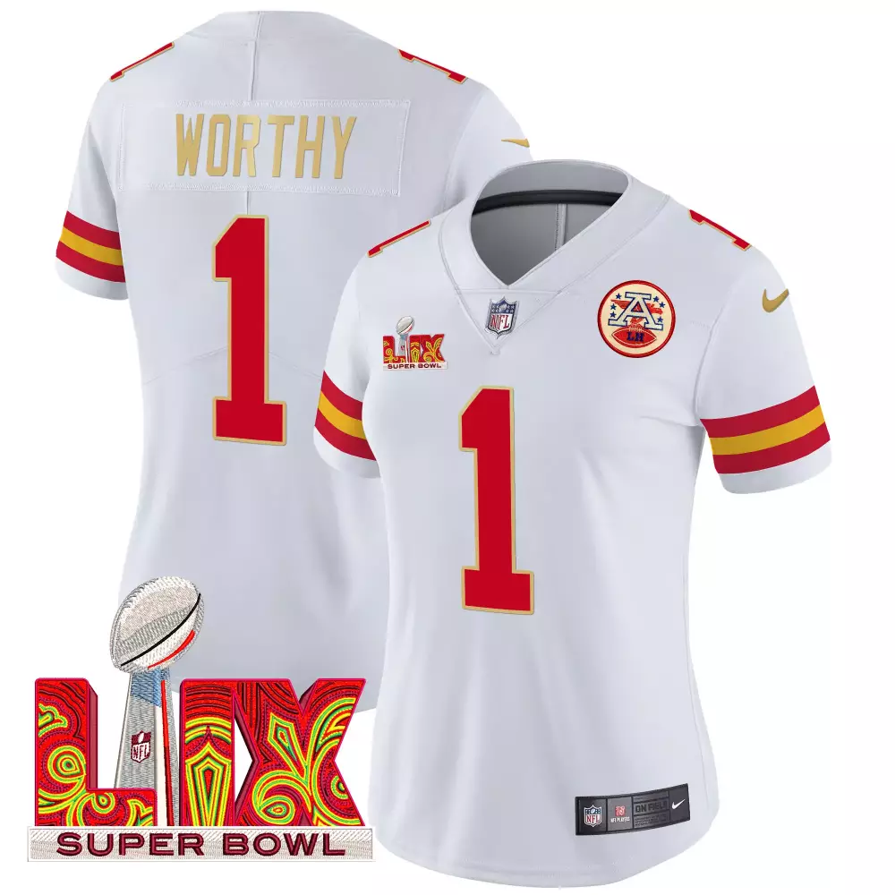 Xavier Worthy 1 Jersey White Super Bowl Lix Kansas City Chiefs 2023 Women Player