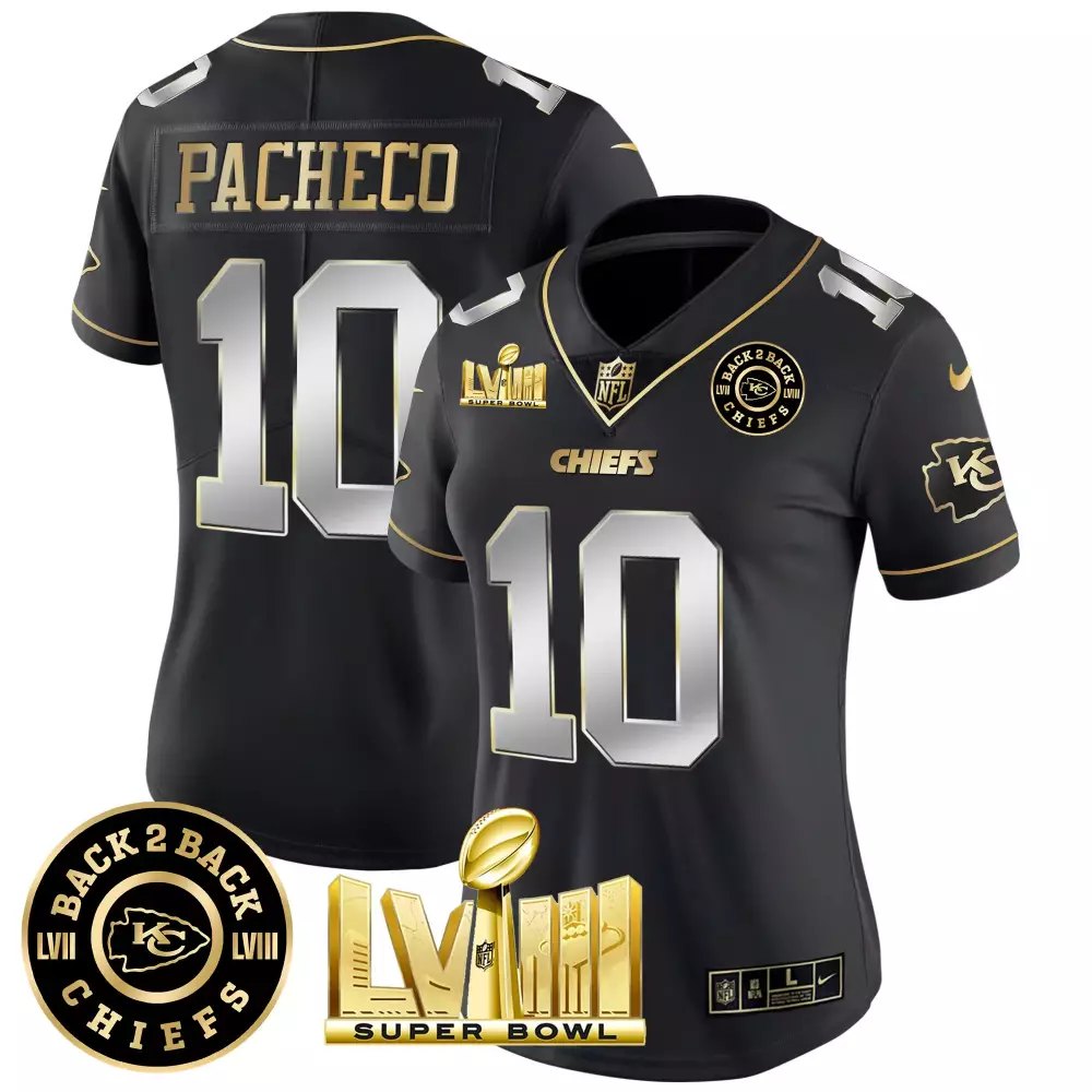 Isiah Pacheco 10 Chiefs Jersey Black Super Bowl Lviii Champions Men Authentic Gold