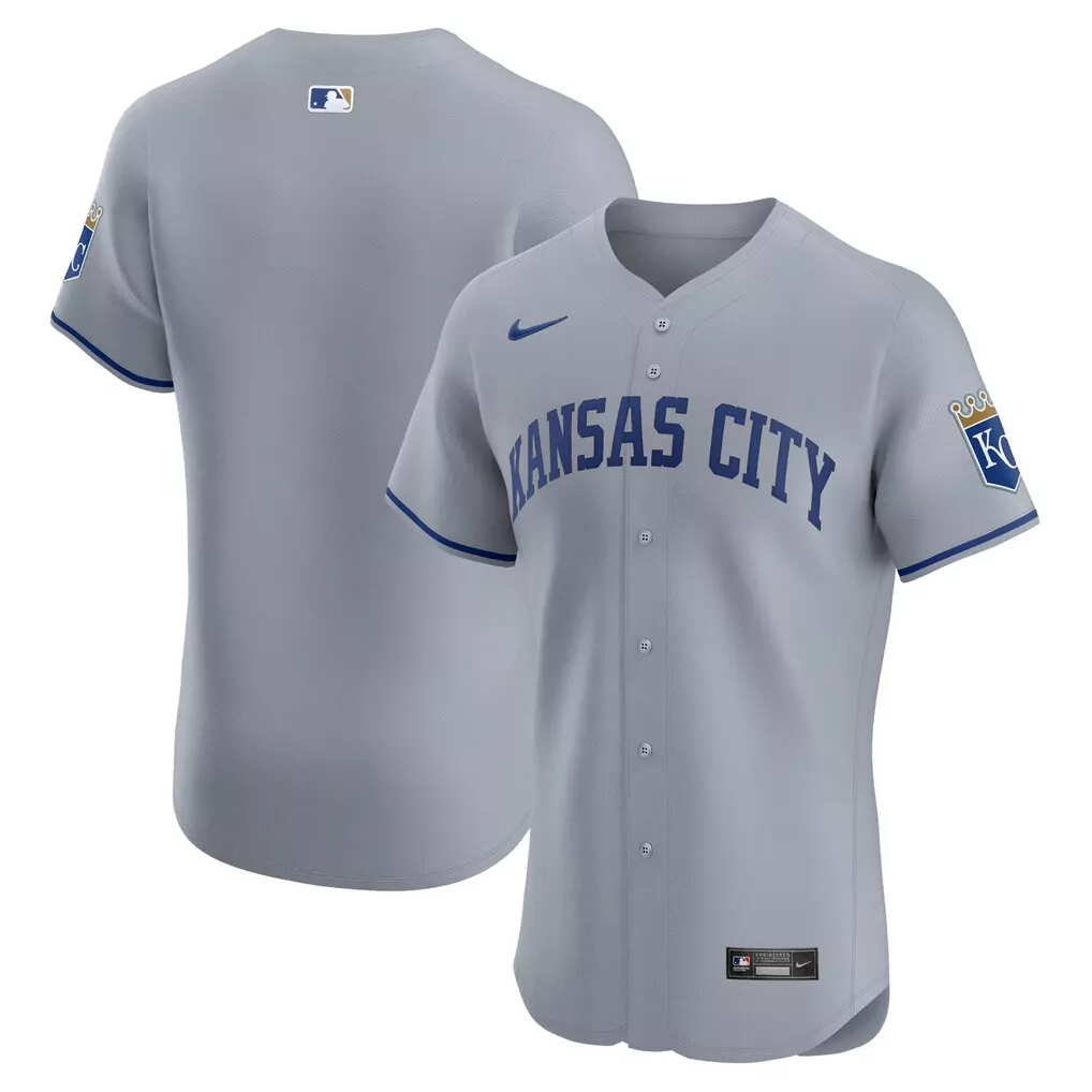 Kansas City Royals Jersey Gray Men Blue White Vapor Premier Elite