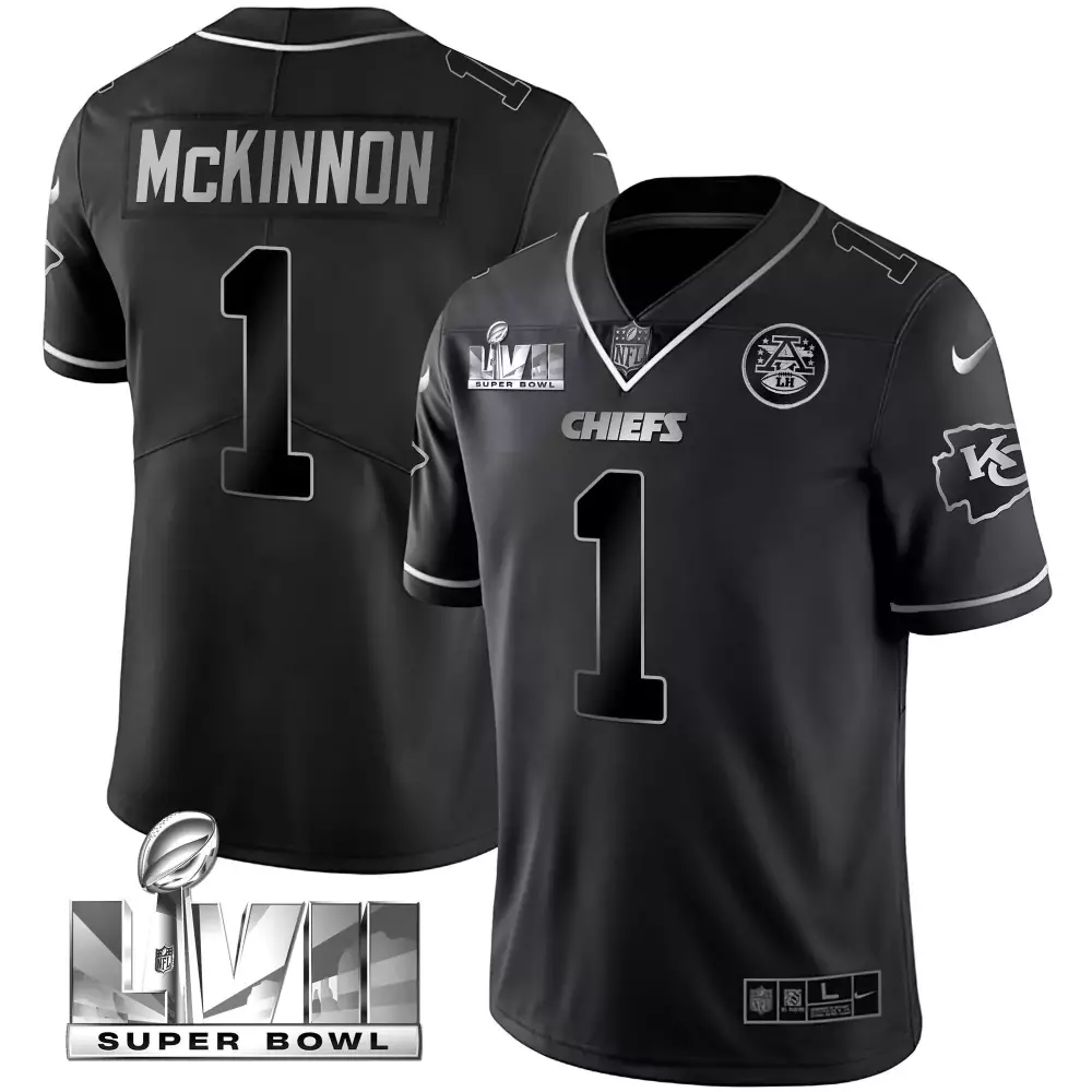 Jerick Mckinnon 1 Chiefs Jersey Black Super Bowl Lvii Men Player Silver Vapor All