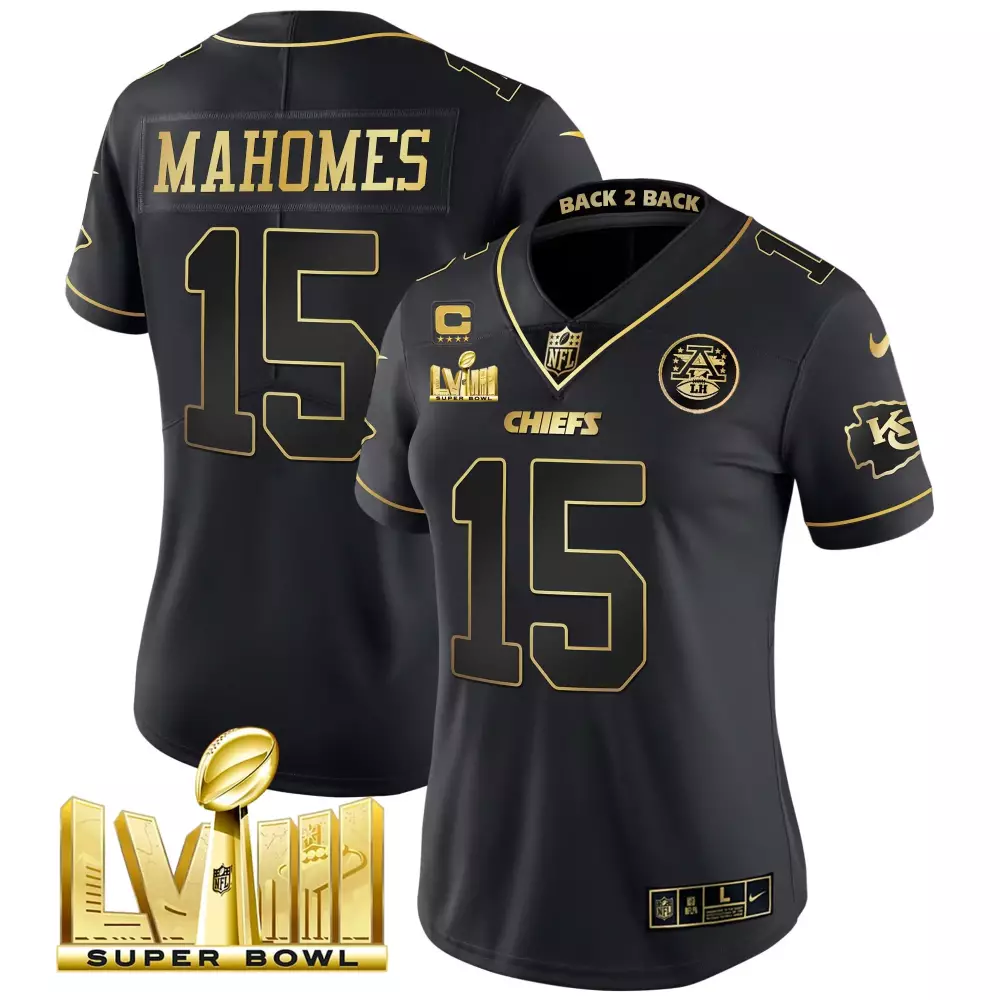Patrick Mahomes 15 Chiefs Jersey Black Super Bowl Lvii Kansas City 2022 Men Player
