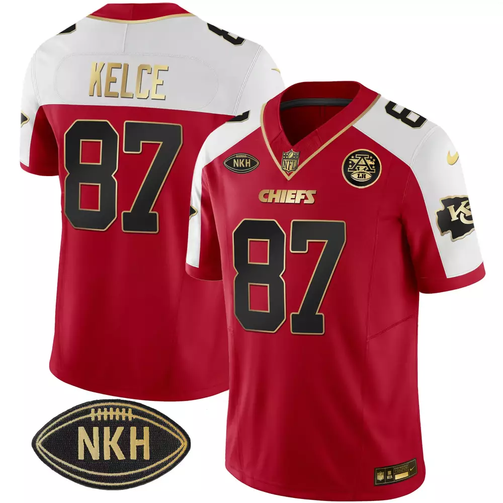 Travis Kelce 87 Chiefs Jersey Red Nkh Af Men White Gold Black Alternate Vapor Limited