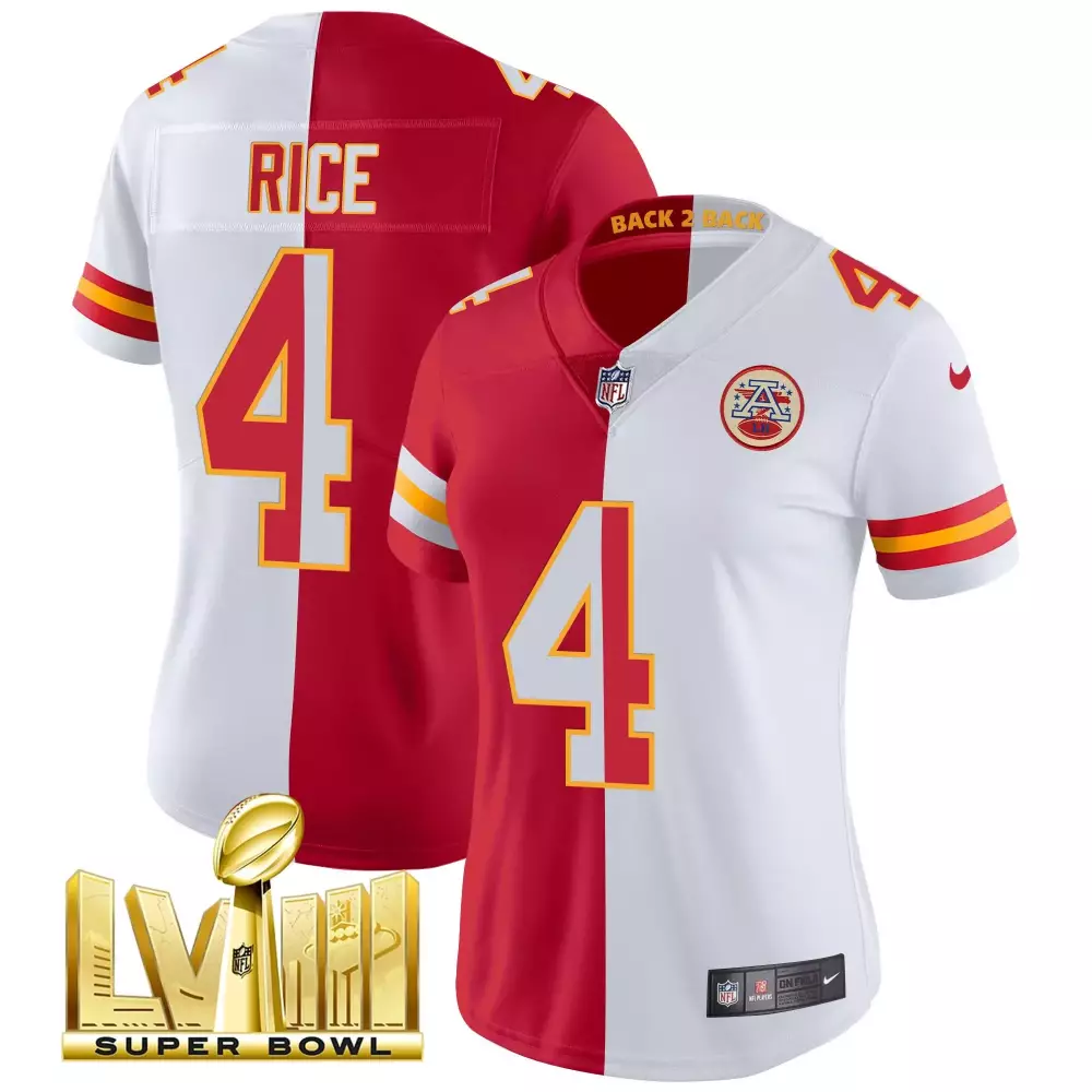 Rashee Rice 4 Kansas City Chiefs Jersey Red Super Bowl Lviii Champions Women Split