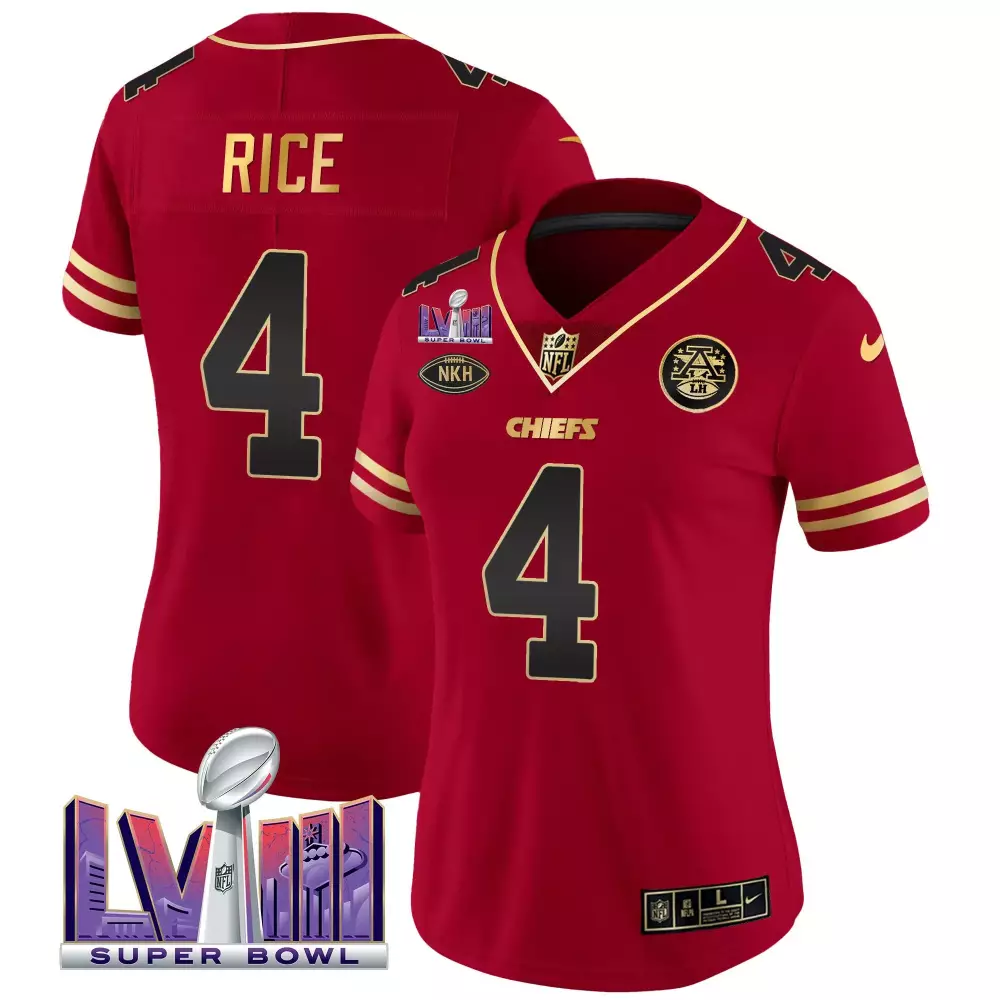 Rashee Rice 4 Chiefs Jersey Red Super Bowl Lvii 2023 Men NFL Gold Vapor v2 All Stitched