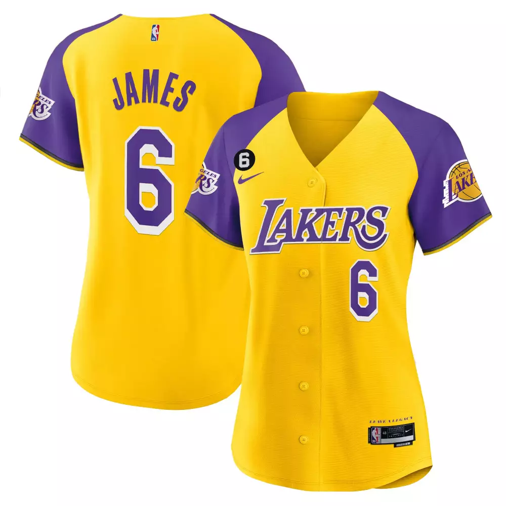 Lebron James 6 Los Angeles Lakers Jersey Yellow City Connect Women Split Design Purple