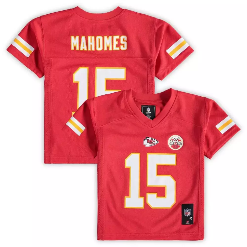 Patrick Mahomes 15 Jersey Red Kansas City Chiefs Kids Standard White Yellow Replica