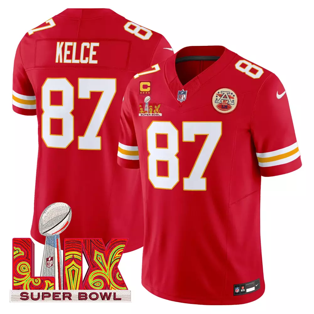 Travis Kelce 87 Jersey Red Super Bowl Lviii Kansas City Chiefs Men Player White Gold