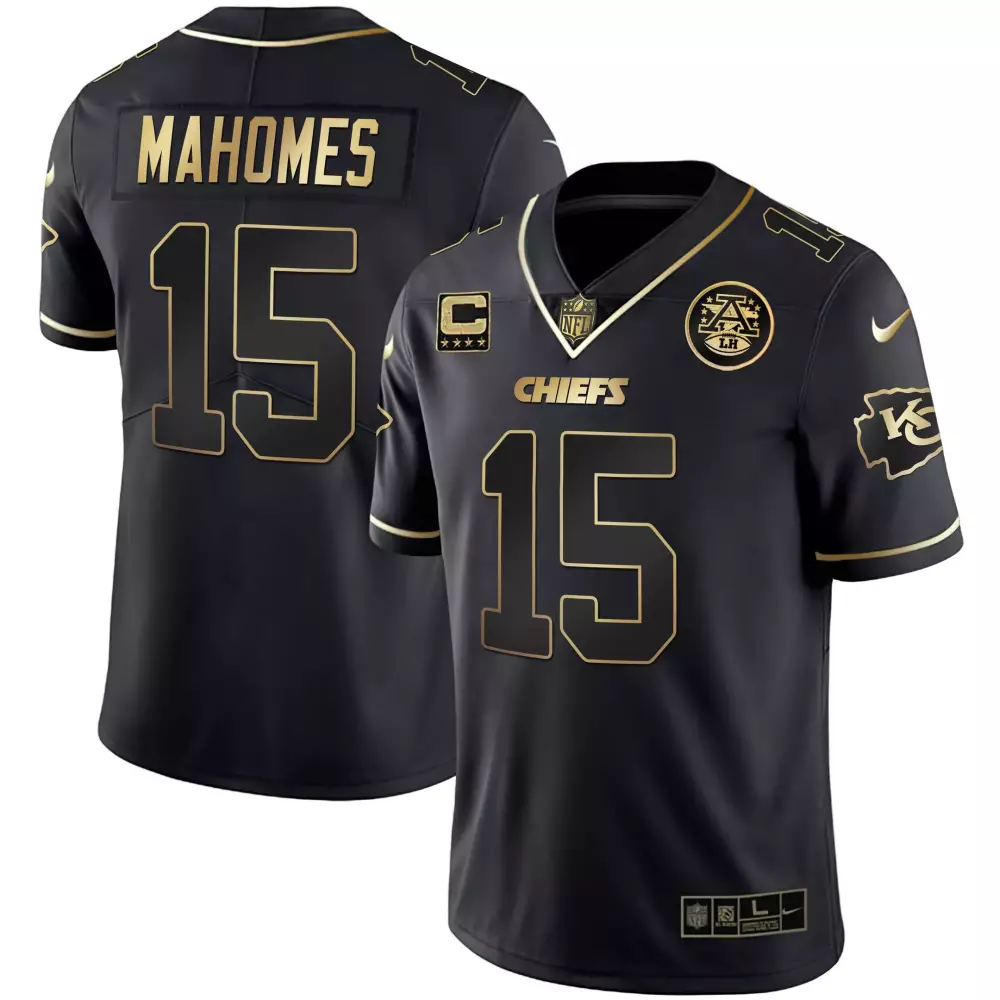 Patrick Mahomes 15 Chiefs Jersey Black NFL 100th Season Super Bowl Lviii Lh Men Gold