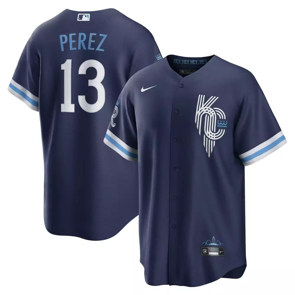Salvador Perez 13 Jersey Navy City Connect Kansas Royals Men Light Blue White Stitched
