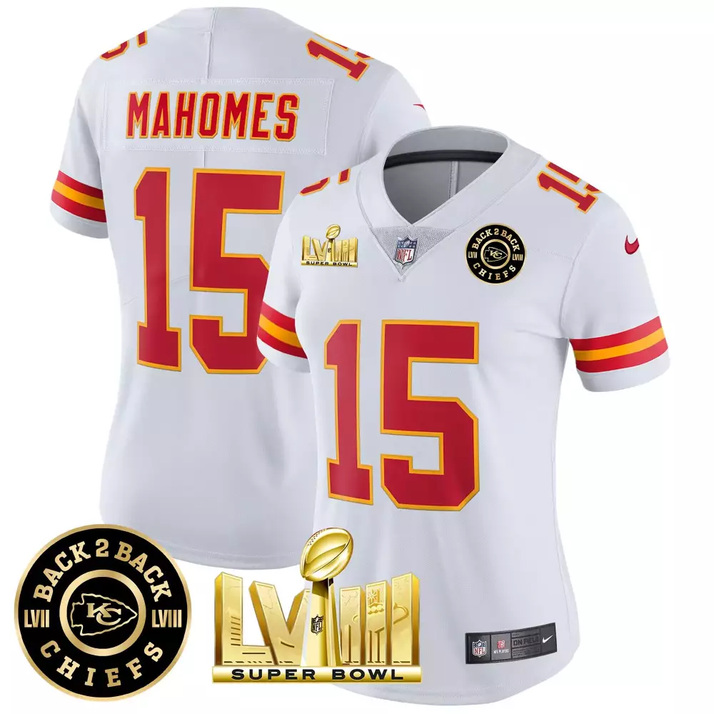 Patrick Mahomes 15 Jersey White Super Bowl Lviii Champions Kansas City Chiefs Men