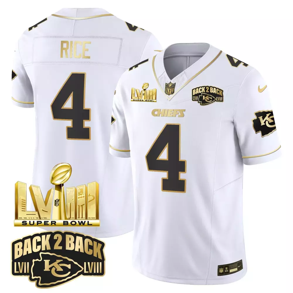 Rashee Rice 4 Chiefs Jersey White Super Bowl Lviii Champions To 2023 Men Black Gold