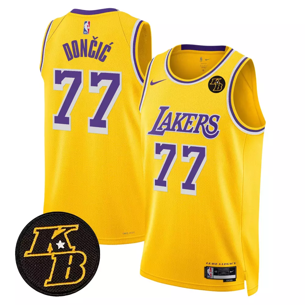 Luka Doncic 77 Lakers Jersey Yellow Men Purple White Icon Swingman All Stitched