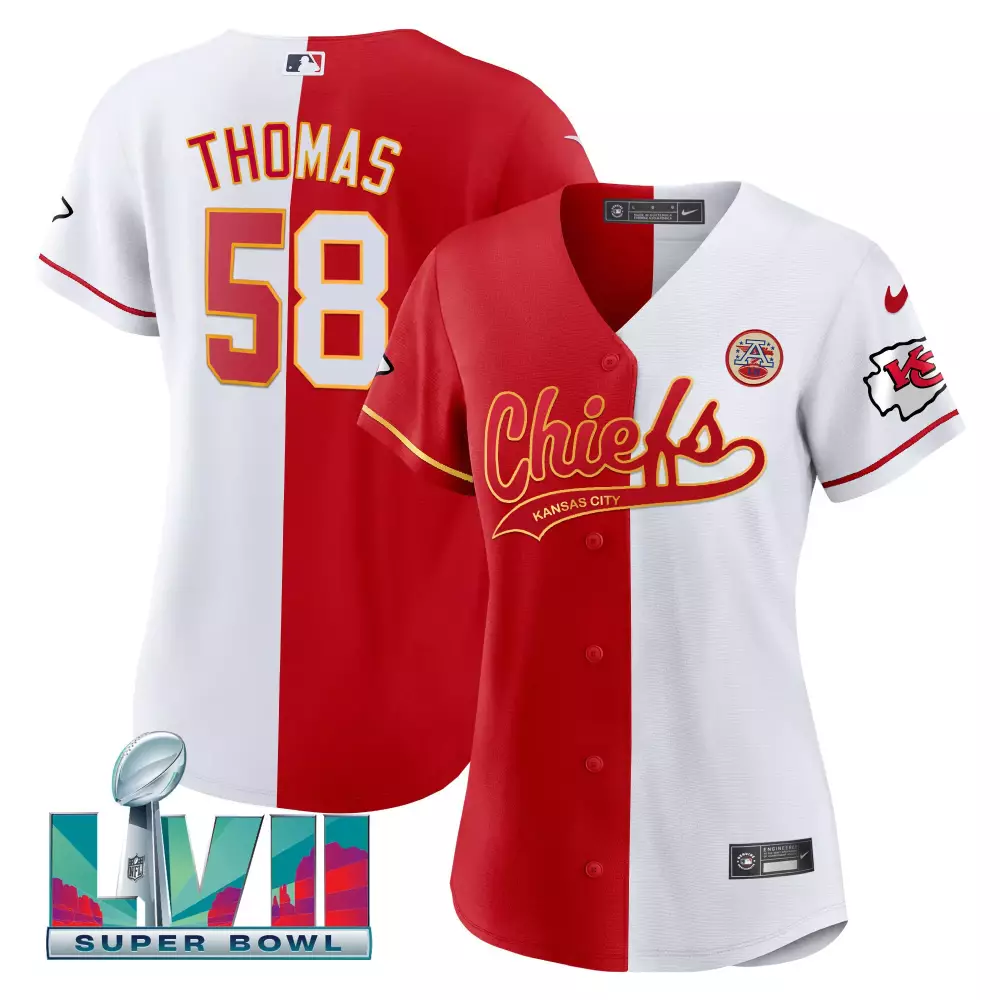 Thomas Lvii 58 Kansas City Chiefs Jersey Red Super Bowl Women Split Design White