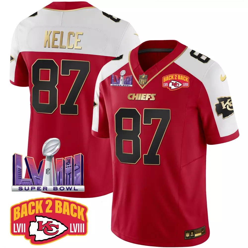 Travis Kelce 87 Chiefs Jersey Red Super Bowl Lvii Lviii Men White Gold Alternate