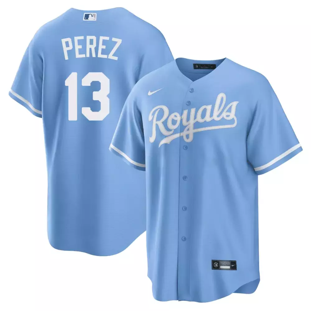 Salvador Perez 13 Royals Jersey Blue Men White All Stitched Vapor