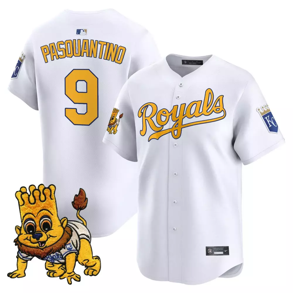 Vinnie Pasquantino 9 Royals Jersey White Mascot Kc Men Yellow Blue Vapor Stitched