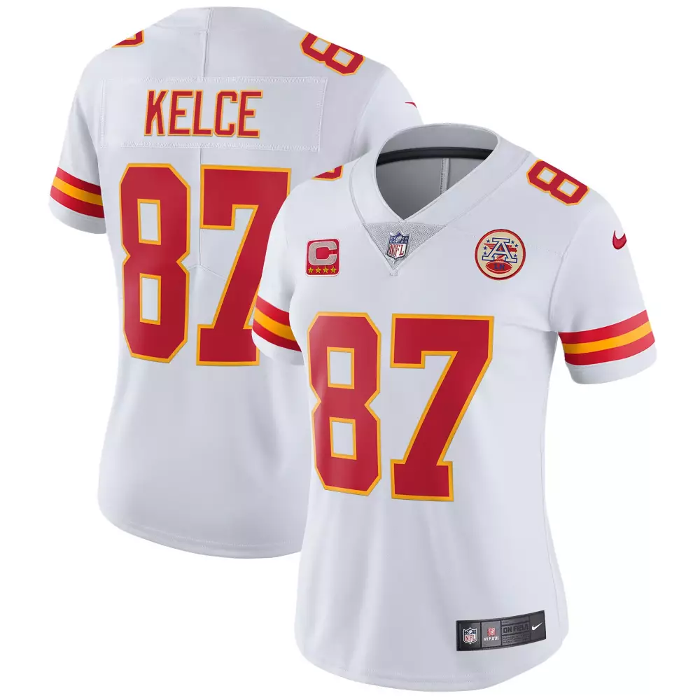 Travis Kelce 87 Jersey White NFL 100 Kansas City Chiefs Stars Women Alternate Red