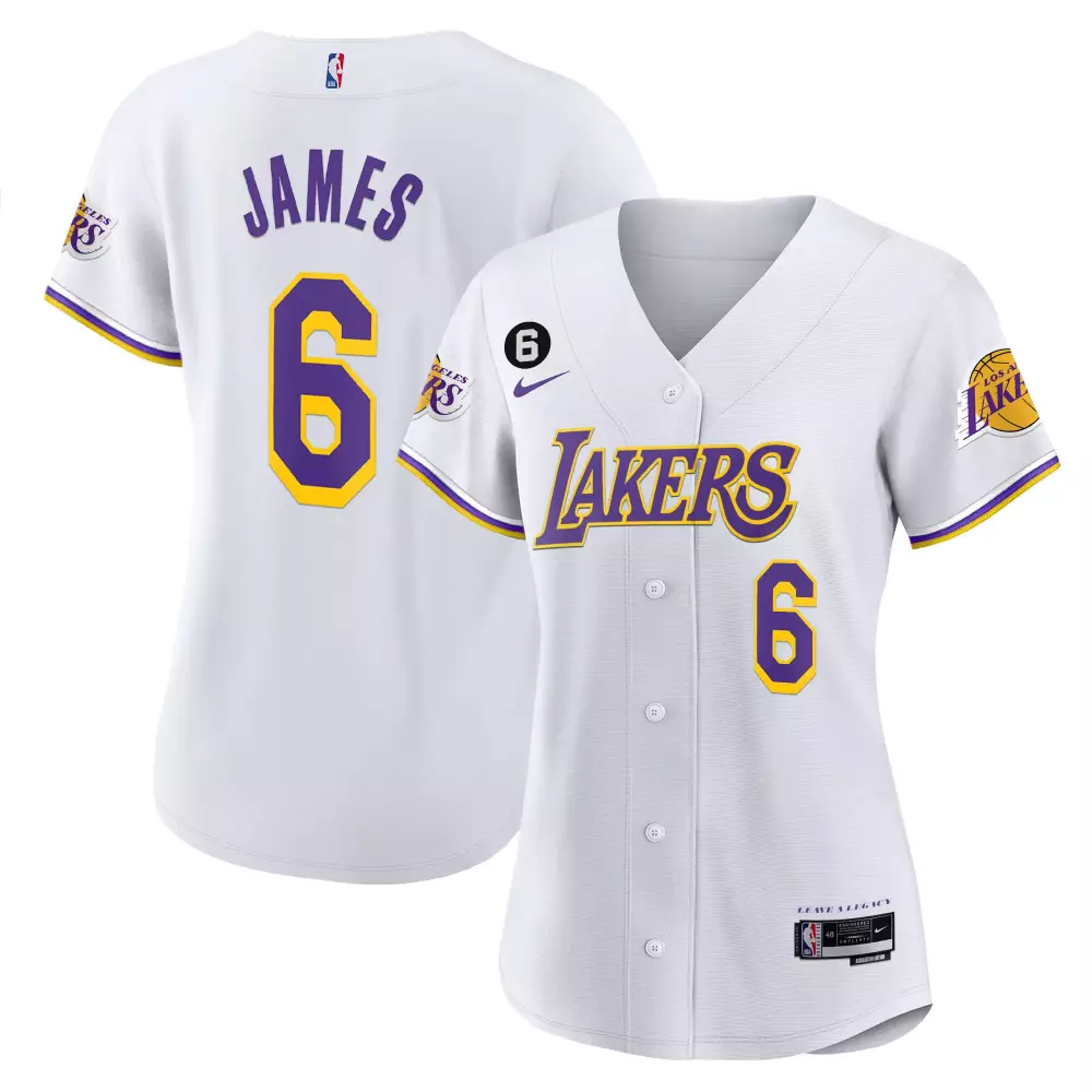 Lebron James 6 Los Angeles Lakers Jersey White Women Purple Yellow Stitched All Vapor