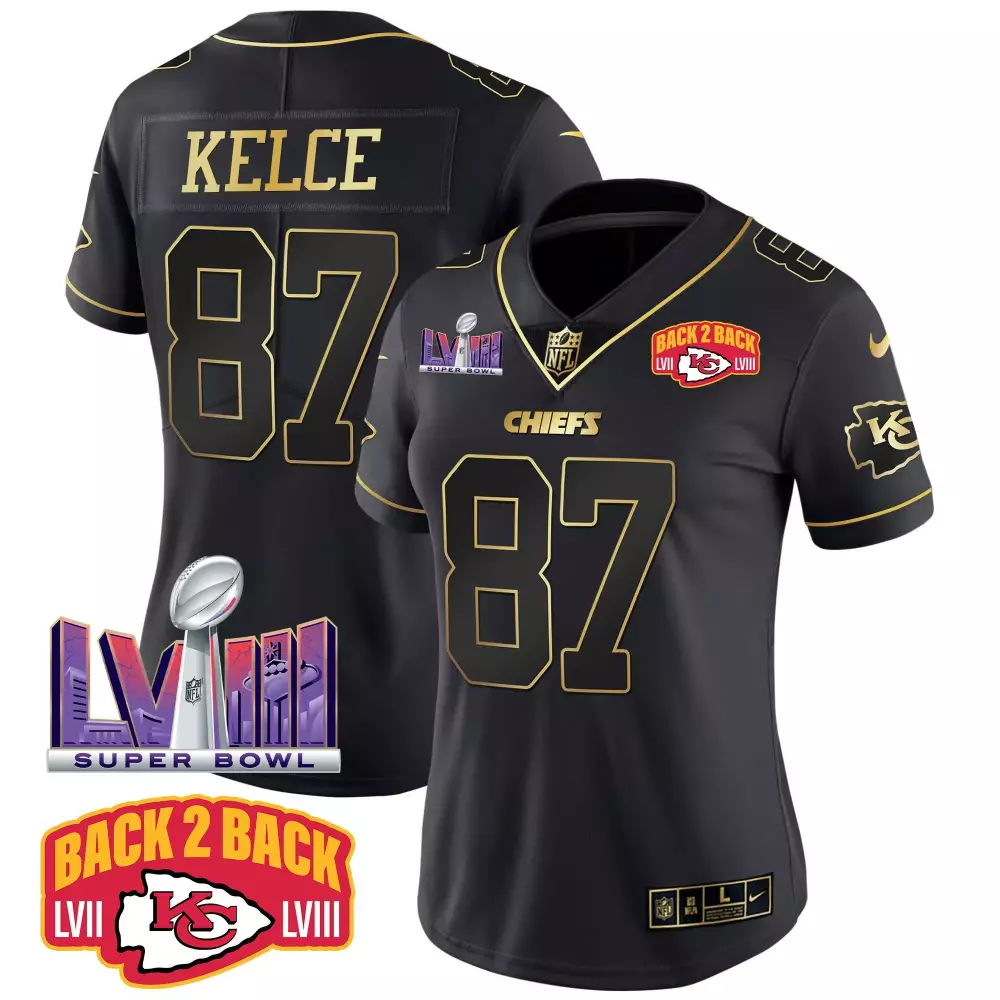 Travis Kelce 87 Chiefs Jersey Black Super Bowl Lvii & Lviii Champions 2023 Men Player
