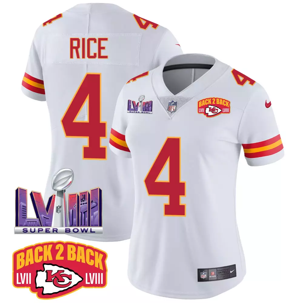 Rice Lvii 4 Kansas City Chiefs Jersey White Super Bowl Lviii Champions Women NFL