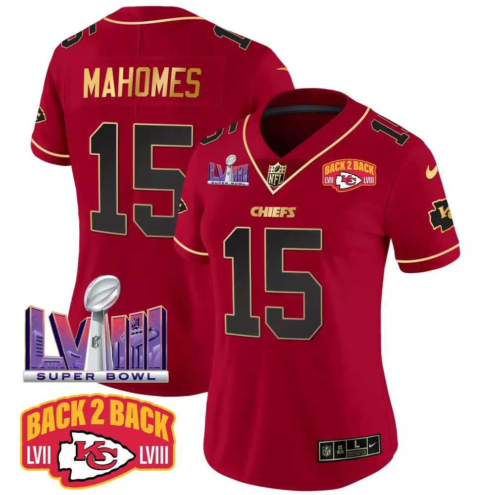 Patrick Mahomes 15 Chiefs Jersey Red Back To Super Bowl Lvii Lviii 2023 Men Gold