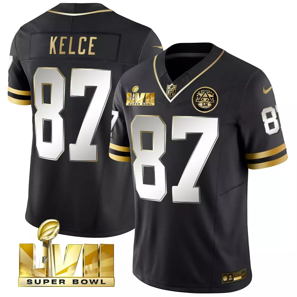 Travis Kelce 87 Jersey Black Super Bowl Lvii Kansas City Chiefs Men Player Gold White