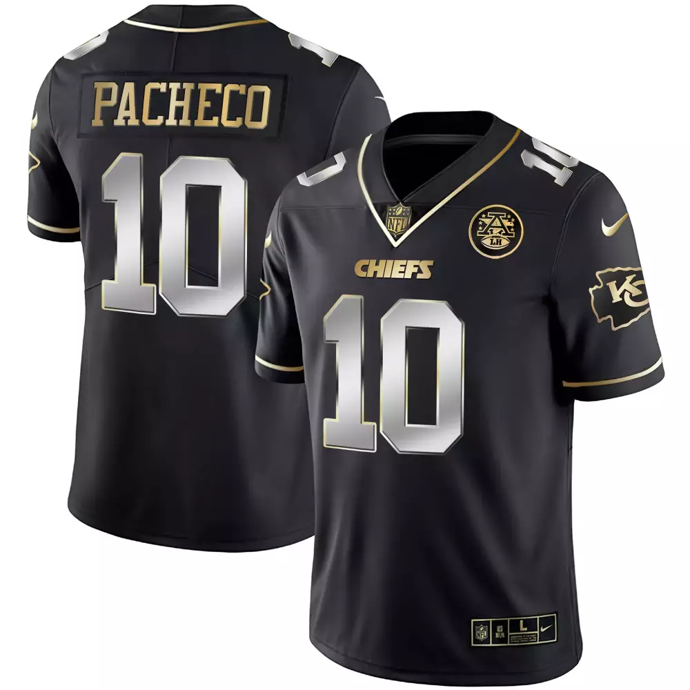 Isiah Pacheco 10 Chiefs Jersey Black Men Gold Silver All Stitched Vapor