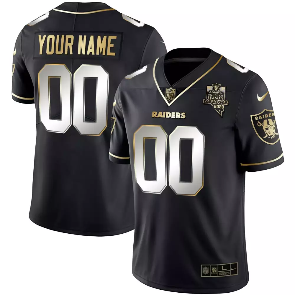 Custom Raiders Jersey Black 2020 Men Silver Gold Limited Vapor All Stitched