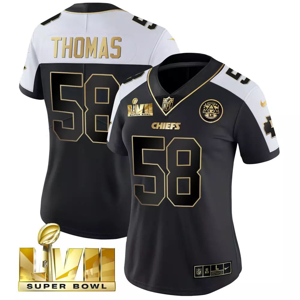 R Mason 58 Chiefs Jersey Black Super Bowl Lvii 2022 Women Player Alternate Split Design