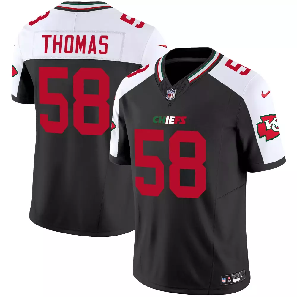 R Mason 58 Chiefs Jersey Black Men Player Alternate Split Design Red White Green