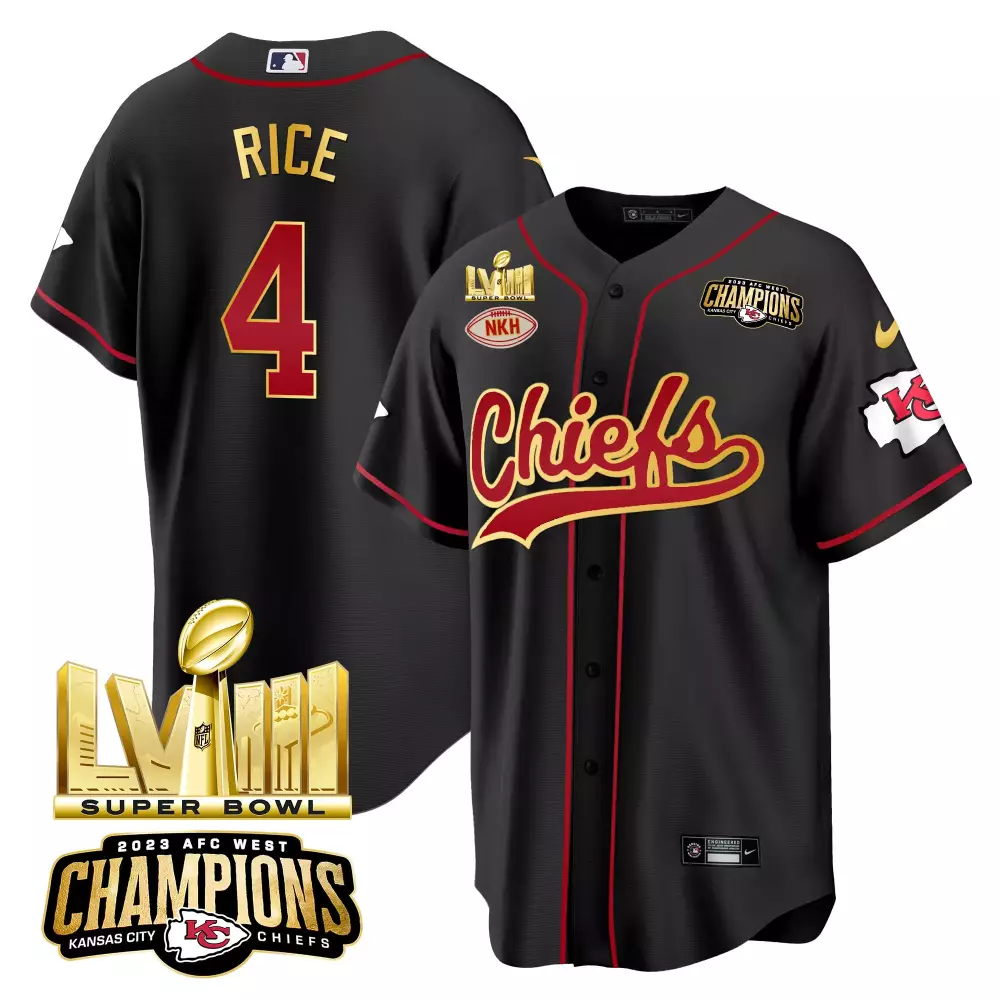 Rice Male 4 Kansas City Chiefs Jersey Black Super Bowl Lvii Champions 2023 AFC West