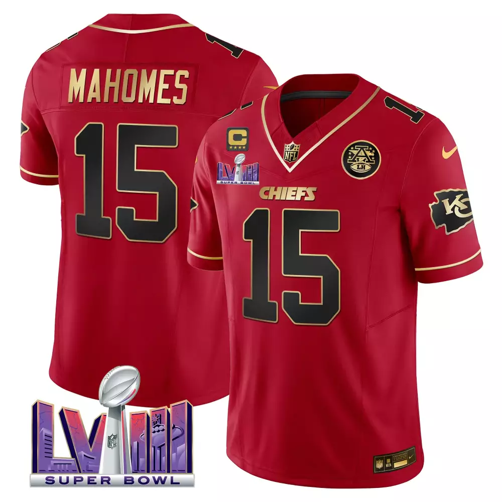 Patrick Mahomes 15 Chiefs Jersey Red Super Bowl Lv Men Player Gold All Stitched Vapor