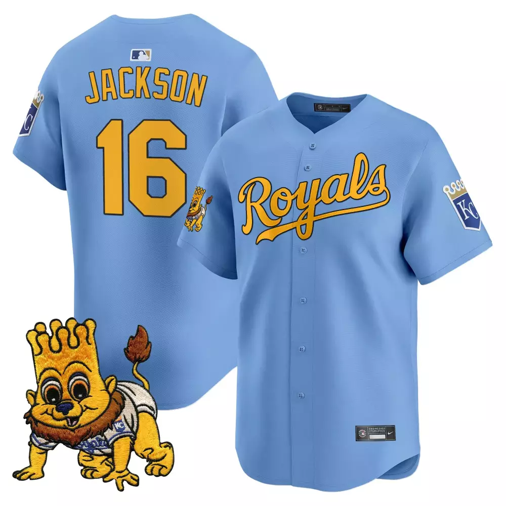 Jackson Sluggerrr 16 Royals Jersey Light Blue City Connect Kc Crown Mascot Men Yellow