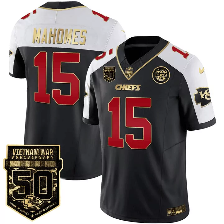 Patrick Mahomes 15 Chiefs Jersey Black Vietnam War Anniversary 50 Men Player Alternate