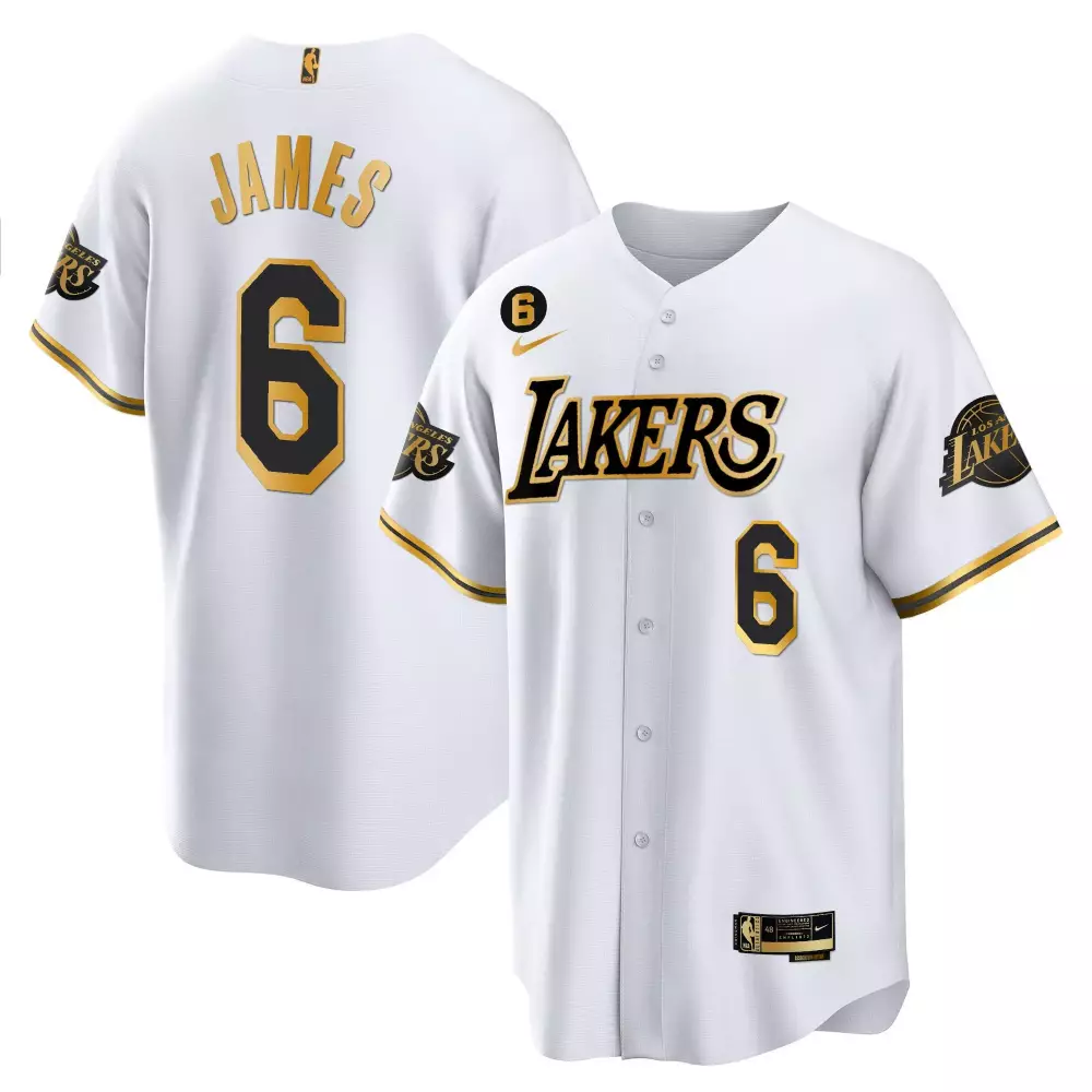Lebron James 6 Los Angeles Lakers Jersey White Men Black Gold All Stitched
