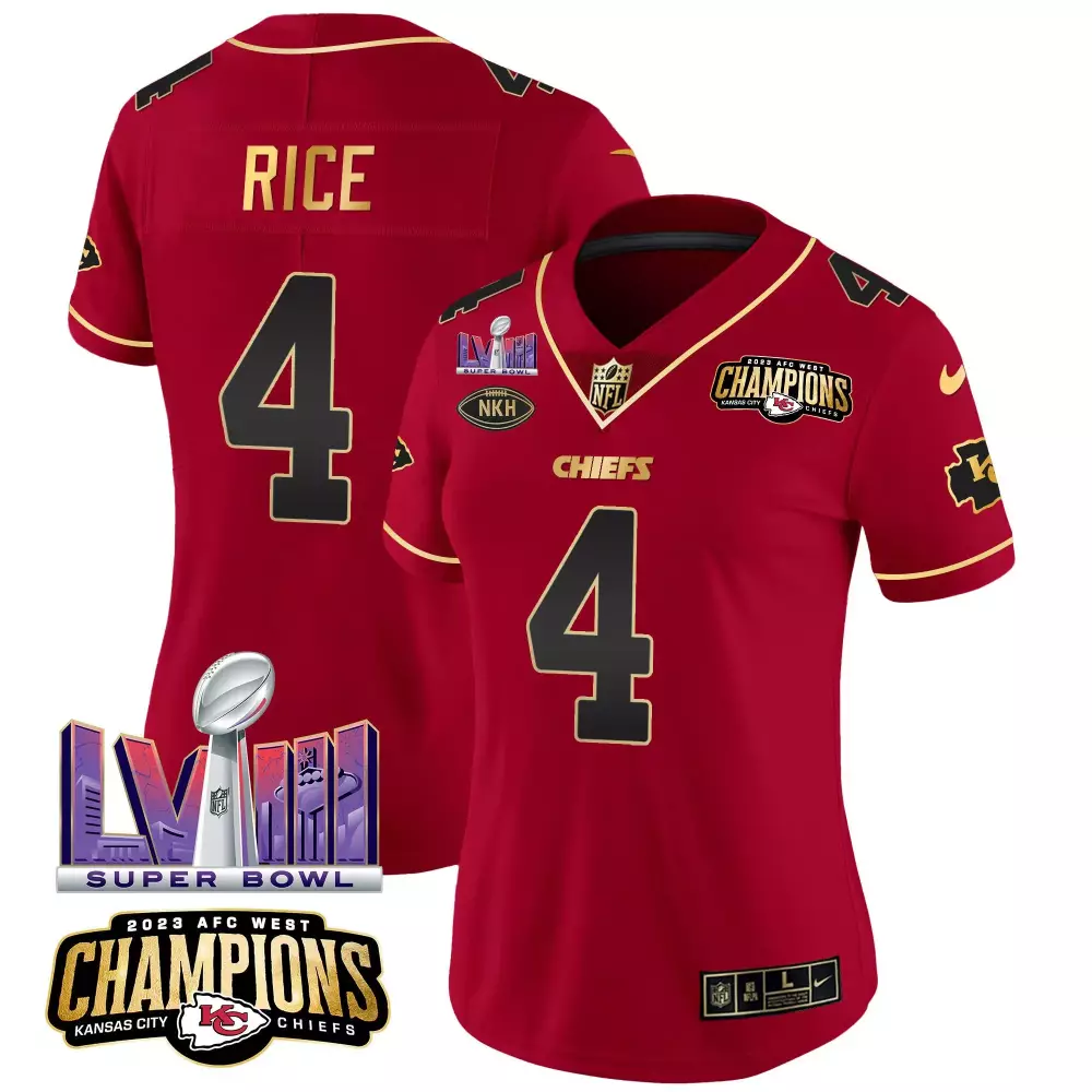 Rashee Rice 4 Kansas City Chiefs Jersey Red Super Bowl Lvii Champions 2023 AFC West