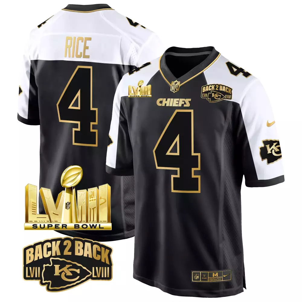 Rashee Rice 4 Chiefs Jersey Black Super Bowl Lviii Champions Men Authentic Split Design