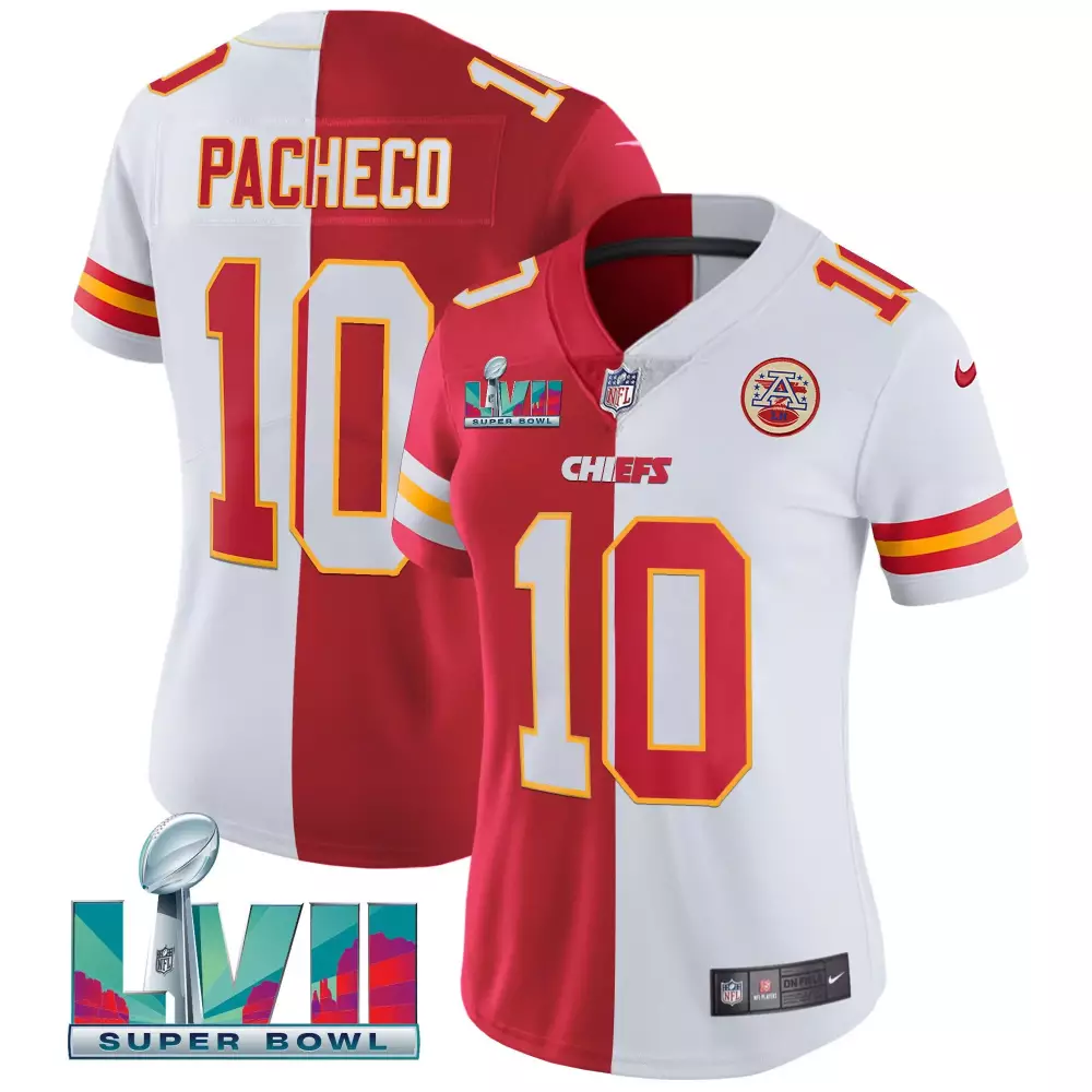 Isiah Pacheco 10 Chiefs Jersey Red Super Bowl Lvii Men Split Design White Yellow