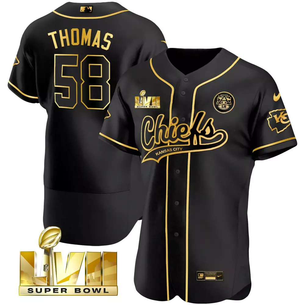 Thomas Lvii 58 Kansas City Chiefs Jersey Black Super Bowl 2023 Men Gold All Stitched