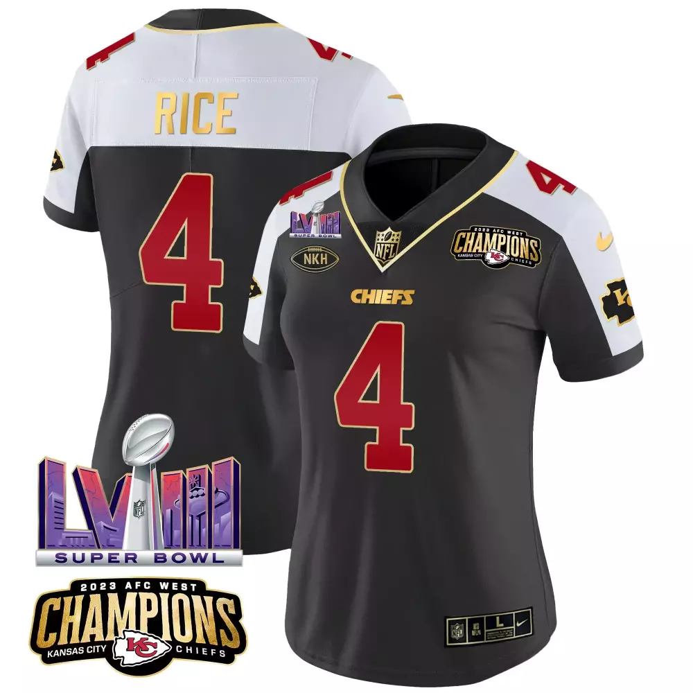 Rashee Rice 4 Kansas City Chiefs Jersey Black Super Bowl Lvii Champions 2023 AFC West