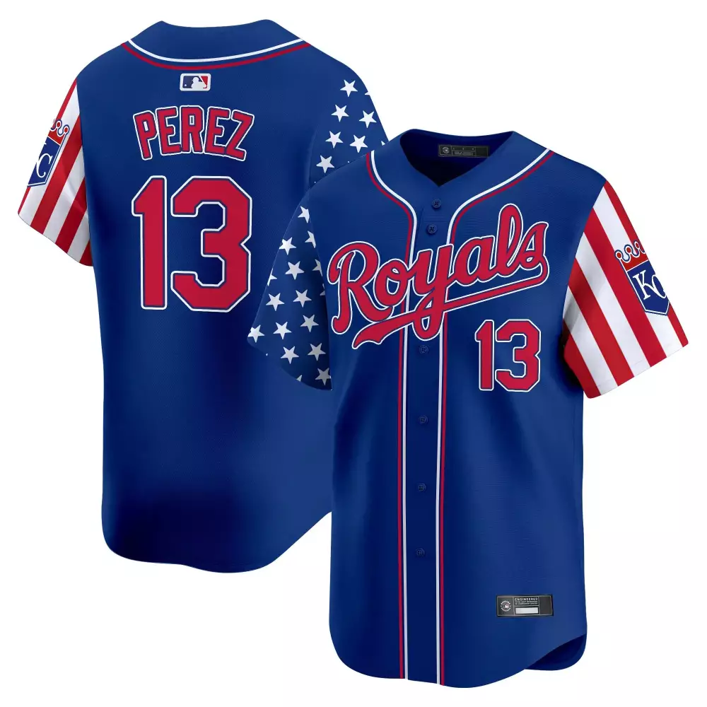 Perez Independence 13 Royals Jersey Royal Blue USA Men Split Custom Design White