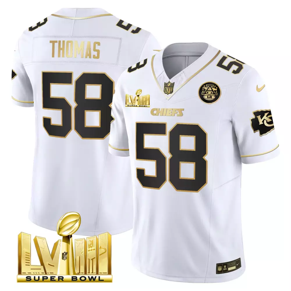 Thomas Lviii 58 Chiefs Jersey White Super Bowl Men Alternate Black Gold All Stitched