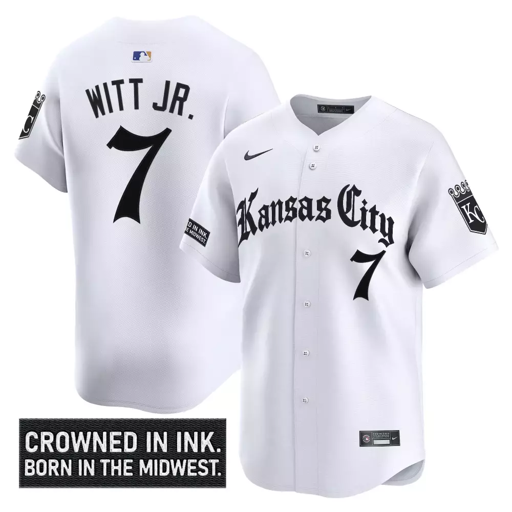 Bobby Witt Jr. 7 Jersey White City Connect Kansas Royals Crowned Ink. Born Midwest.