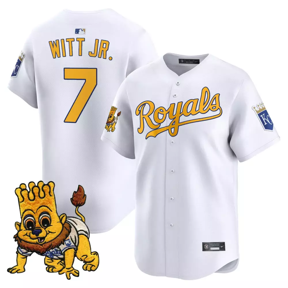 Bobby Witt Jr. 7 Royals Jersey White Kc Mascot Men Gold Blue Vapor