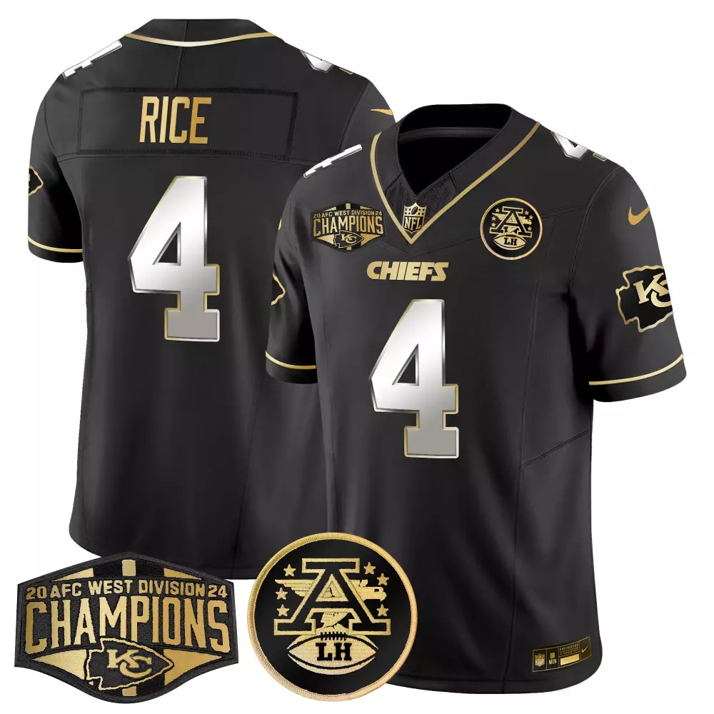Rashee Rice 4 Chiefs Jersey Black AFC West Champions Liv Super Bowl 2024 Men NFL