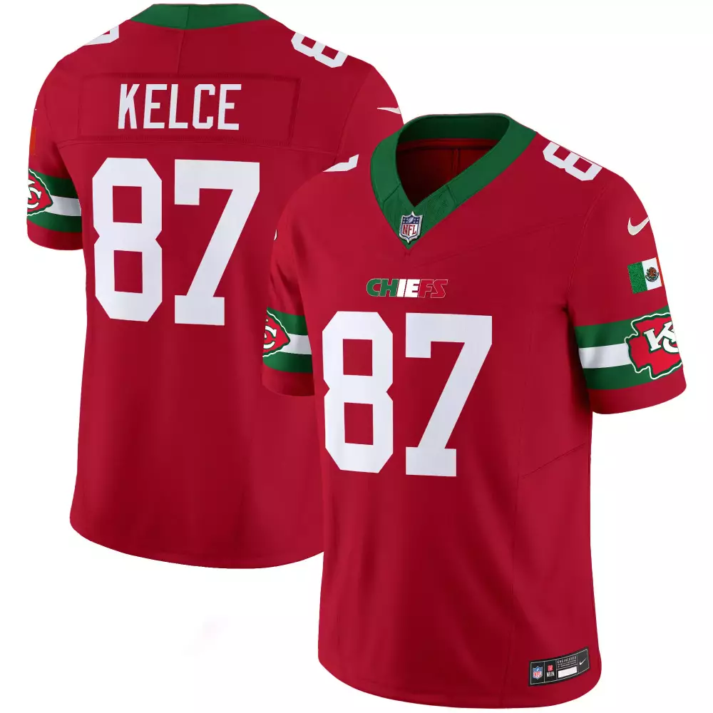Travis Kelce 87 Jersey Red Mexico Kansas City Chiefs Flag Men Player Green White