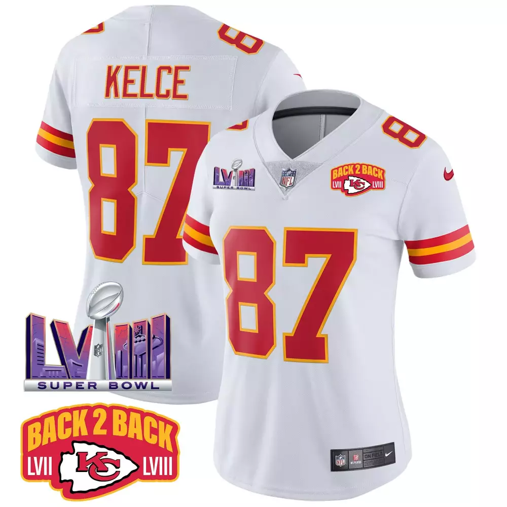 Travis Kelce 87 Jersey White Super Bowl Lviii Champions Kansas City Chiefs Men Standard